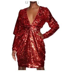 Gabrielle Union red sequins long sleeves deep v neck party dress size medium